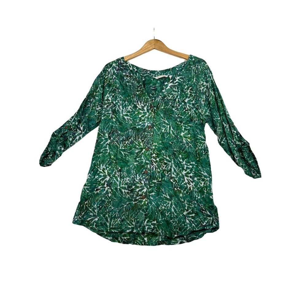 Soft Surroundings Green Tab Sleeve Barbuda Batik Blouse sz‎ XS